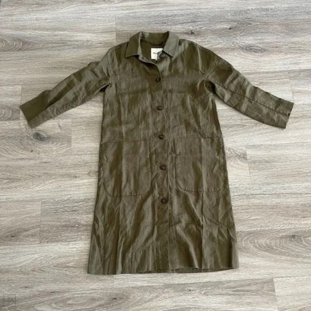 NWT Madewell Women's Linen Oversized Duster Coat Size XXS Olive Green